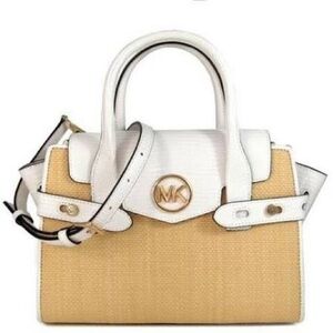 NWT. Michael Kors Carmen white and Tan Satchel